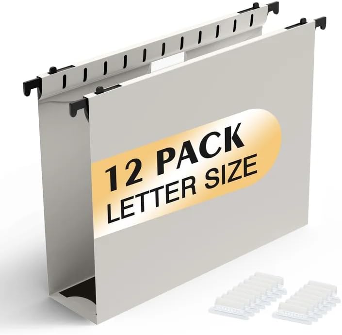 SHUTEX Extra Capacity Plastic Hanging File Folders,12 Pack Reinforced Hang Folders,Heavy Duty 2 Inch Expansion,Plastic Filing Cabinet Folders,Letter Size,Designed for Bulk Files, Medical Charts,Grey - Image 1